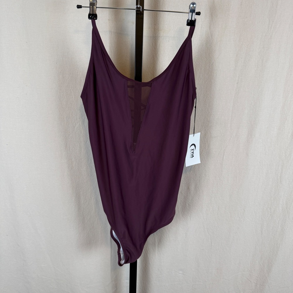Zyia Active Plum Effortless One-Piece Swimsuit XL‎ Mesh Strappy Back 363XL New
